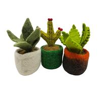 your castle Set di 3 piante grasse e cactus, piante artificiali in vaso di feltro, commercio equo, decorazione sostenibile in feltro, fiori artificiali realistici, fiori di feltro, altezza circa 11 cm