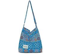 YOUR COZY Borsa a tracolla da donna retrò di grandi dimensioni in cotone, borsa a tracolla casual per shopping e viaggi, Tribe_sky, Large