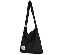 YOUR COZY Borsa a tracolla da donna retrò di grandi dimensioni in cotone, borsa a tracolla casual per shopping e viaggi, Nero, Large