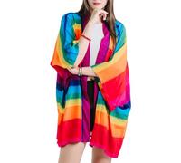 YOUR COZY Cardigan kimono boho da donna con stampa hippie gypsy leggero estivo da spiaggia coprire e top bohémien aperto sul davanti, Arcobaleno, Etichettalia unica
