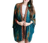 YOUR COZY Cardigan kimono boho da donna con stampa hippie gypsy leggero estivo da spiaggia coprire e top bohémien aperto sul davanti, Pavone Verde Mare, Etichettalia unica