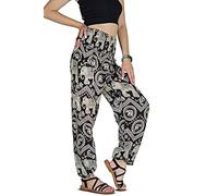 Your Cozy Harem Pant Boho Genie Aladdin Pantaloni da yoga in vita a smocked, Nero 2, XXXL