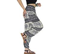 YOUR COZY Harem Pants - Pantaloni da donna con coulisse stampati, motivo elefante, stile bohémien, per yoga, spiaggia, Elefanti bianchi, XXL
