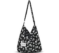 YOUR COZY Hobo - Borsa a tracolla da donna, grande, in cotone, con tracolla regolabile, stile boho, messenger, lavoro, viaggio, per uso quotidiano, Teschio bianco., Taglia unica