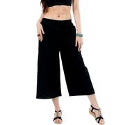 YOUR COZY Pantaloni culottes da donna in cotone, gamba larga, con elastico in vita e tasche, comodi pantaloni estivi, Nero , XL