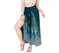 Your Cozy Pantaloni da Donna a Gamba Larga per Yoga Lounge Hippie Harem Flowy Pantaloni Regolabili in Vita 27-35 Pollici., Pavone Verde., M