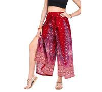 Your Cozy Pantaloni da Donna a Gamba Larga per Yoga Lounge Hippie Harem Flowy Pantaloni Regolabili in Vita 27-35 Pollici., Pavone Rosso., M