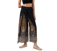 Your Cozy Pantaloni da Donna a Gamba Larga per Yoga Lounge Hippie Harem Flowy Pantaloni Regolabili in Vita 27-35 Pollici., Pavone Nero., M