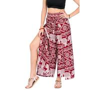 Your Cozy Pantaloni da Donna a Gamba Larga per Yoga, Lounge, Hippie, Harem Flowy, Vita Regolabile, Taglia 57-35 cm, (Elefante Rosso), Elefante Rosso, M