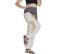 Your Cozy Pantaloni harem da donna Boho Genie Aladdin con punto smock in vita, Pavone Bianco, XXXL