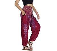 YOUR COZY Pantaloni harem da donna, leggeri, in rayon di cotone, con coulisse in vita, per viaggi e festival, Rosso pavone, XXL