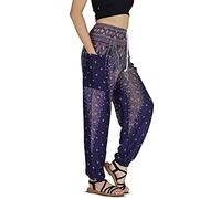 YOUR COZY Pantaloni harem da donna, leggeri, in rayon di cotone, con coulisse in vita, per viaggi e festival, Navy Pavone, S