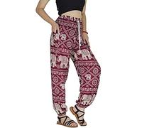 YOUR COZY Pantaloni harem da donna, leggeri, in rayon di cotone, con coulisse in vita, per viaggi e festival, Elefante rosso, L