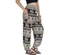 YOUR COZY Pantaloni harem da donna, leggeri, in rayon di cotone, con coulisse in vita, per viaggi e festival, Bianco e nero, XXL