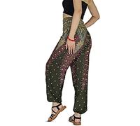 YOUR COZY Pantaloni harem da donna, stile boho, Genie Aladdin, con punto smock in vita, Alghe Pavone, XXL