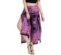 Your Cozy Women's Wide Leg Palazzo Pants for Yoga Lounge Hippie Harem Flowy Trousers Adjustable Waist Size 27-35 inch. (Purple Feather)