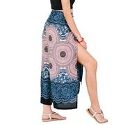 Your Cozy Women's Wide Leg Palazzo Pants for Yoga Lounge Hippie Harem Flowy Trousers Adjustable Waist Size 27-35 inch. (Peach Sunflower)