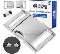 Your Day Mate Fibbie a innesto, per cinghie di fettuccia larghe 30 mm, 2 pz, Argento, in zinco-alluminio, fibbia a scatto, riparazione di fibbie per zaini, buckle tascabile di ricambio