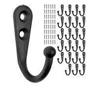 Your Day Mate Ganci da avvitare, 24 pezzi, in nero, esterno 42 x 27 x 13 mm, gancio singolo con viti per legno, ganci per cappotti per porte, bagno, cucina, corridoio, ganci in metallo fai da te