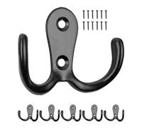 Your Day Mate Ganci da avvitare, 6 pezzi, in nero, esterno 54 x 40 x 15 mm, gancio doppio con viti per legno, ganci per cappotti per porte, bagno, cucina, corridoio, ganci in metallo per il fai da te