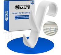 Your Day Mate Ganci multiuso per radiatori rotondi, 4 pz, in Bianco, ganci per radiatori per tubi di spessore Ø 20-27 mm, hook per riscaldamento da bagno, archetto per asciugamani, clip