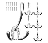 Your Day Mate Gancio a vite, 6 pezzi, in argento, esterno 113 x 67 x 27 mm, gancio triplo incl. viti per legno, gancio per cappotti per porta, bagno, cucina, corridoio, gancio in metallo fai da te