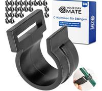 Your Day Mate Morsetti a C per pali interni della tenda, 24 pezzi, nero, plastica, per pali fino a Ø 18 mm e fettucce larghe 20 mm, gancio per tenda da esterno, tenda da sole, telone, clip per palo