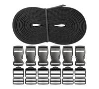 Your Day Mate Set di cinghie con 18 fibbie, lunghezza 6 metri, larghezza 20 mm, in nero, cinghia in materiale PET, set di cinghie con 6 fibbie da 20 mm ciascuna, fibbia a scaletta, fibbia a barra