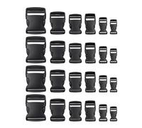 Your Day Mate Set di fibbie, 24 pezzi, ogni misura 4 volte, 15 mm, 20 mm, 25 mm, 32 mm, 38 mm e 50 mm, nero, in plastica, fibbia a scatto, fibbia di ricambio per riparazione, fibbia per cintura