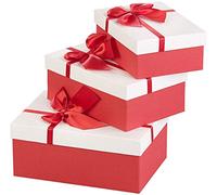 Your Design Gift Boxes - scatola regalo: Set di 3 eleganti Scatole regalo, nastro rosso, 3 dimensioni diverse (confezione, scatola con nastro, carta)
