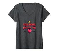 Your Mom's Biggest Fan EST. 1984 Retro Crown Heart Maglietta con Collo a V, Donna, Grigio Scuro, L