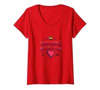 Your Mom's Biggest Fan EST. 1984 Retro Crown Heart Maglietta con Collo a V, Donna, Rosso, L