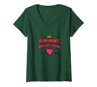 Your Mom's Biggest Fan EST. 1984 Retro Crown Heart Maglietta con Collo a V, Donna, Verde Foresta, L