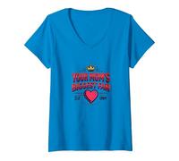 Your Mom's Biggest Fan EST. 1984 Retro Crown Heart Maglietta con Collo a V, Donna, Zaffiro, L