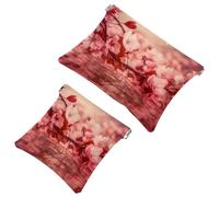 Your Travel Solution: 2 pezzi Pink Art Cherry Blossom-309 Shrapnel Pouch - Trousse compatta per il trucco, Multicolore 09, A：7.1x5.8in/18x14.8cm，B:4.7x4.5in/12x11.5cm