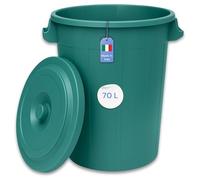 YourCasa Bidone della spazzatura 70 l, con coperchio richiudibile, bidone con cinghie per il trasporto, per il giardino, per il cibo o per la pioggia, piccolo bidone universale (verde, 70 litri)
