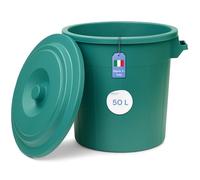 YourCasa Bidone per la spazzatura da 50 l, con coperchio richiudibile, bidone con cinghie per il trasporto, per il giardino, per il cibo o per la pioggia, piccolo bidone universale (verde, 50 l)