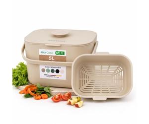 YourCasa Contenitore per rifiuti alimentari da cucina con manico ergonomico - piccolo contenitore per compost da bancone con coperchio cestino - 5L - Lavabile in lavastoviglie - A prova di odore