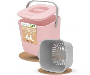 YourCasa® - Pattumiera biologica piccola da cucina, capacità: 4 litri, secchio per compost per rifiuti organici quotidiani, lavabile in lavastoviglie, inodore, filtro rimovibile, con coperchio (rosa)