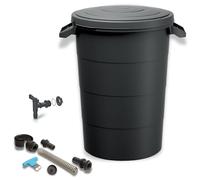 YourCasa Recuperatore acqua piovana 80 litri con kit di collegamento e trapano, resistente alle intemperie, in plastica, con rubinetto, per giardino, antracite, 80 l