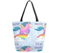 You're Amazing Unicorn Borsa della Spesa Riutilizzabile per la Spesa Borsa in Tela Grande Borsa a Tracolla Lavabile Pieghevole per Donna