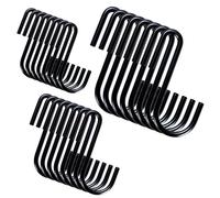 YourGift Confezione da 24 Ganci a S Resistenti, Neri, a Forma di S, per Cucina, Bagno, Camera da Letto e Ufficio (Confezione da 24/Nero/Piccolo+M