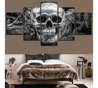 YOURNAME Stampa su Tela - Immagine Arte 5 Pezzi Teschio faccia scheletro Grande Quadri Moderni Soggiorno Camera da Letto Tela per Dipingere 200x100cm