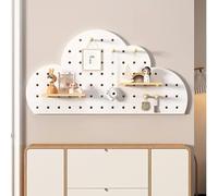 YOUROU Kit combinato per pannello forato, organizer da parete in legno modulare, bacheca con accessori, mensole galleggianti fai da te, porta chiavi per lavori fai da te (bianco, 40 x 80 cm)