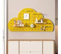 YOUROU Kit combinato per pannello forato, organizer da parete in legno modulare, bacheca con accessori, mensole galleggianti fai da te, porta chiavi per stanza artigianale (giallo, 40 x 80 cm)