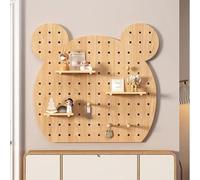 YOUROU Kit combinato per pannello forato, organizer da parete in legno modulare, bacheca con accessori, mensole galleggianti fai da te, porta chiavi per lavori artigianali (beige, 60 x 60 cm)