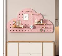 YOUROU Kit combinato per pannello forato, organizer da parete modulare in legno, bacheca con accessori, mensole galleggianti fai da te, porta chiavi per la stanza dei lavori (rosa, 40 x 80 cm)