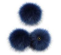 YOURPAI Pompom Ball,3 Pz 10 cm Fai da te Colorato Pelliccia Pom Pom Ball con Pulsante per Cappello Scarpe Sciarpa Blu Scuro