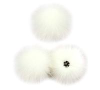 YOURPAI Pompom Ball,3 Pz 10 cm Fai da te Colorato Pelliccia Pom Pom Ball con Pulsante per Cappello Scarpe Sciarpa Bianco