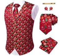 YourTies Gilet da uomo in seta jacquard floreale cachemire set 5 pezzi | Gilet con scollo a V e colletto a scialle, gemelli quadrati con tasca per cravatta, set di fermacravatta, formale, casual